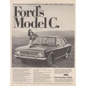1967 Ford Cortina Model C Vintage Print Ad Classic Car Sedan Retro MCM Auto